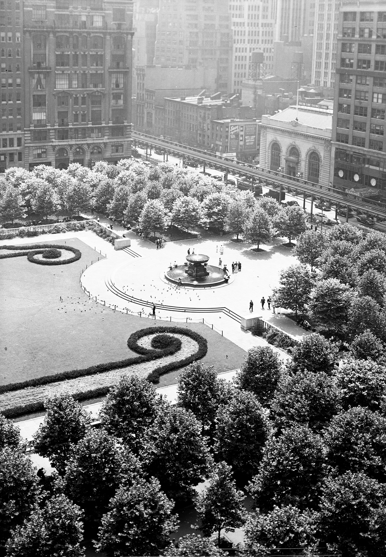 Aerial view of urban park