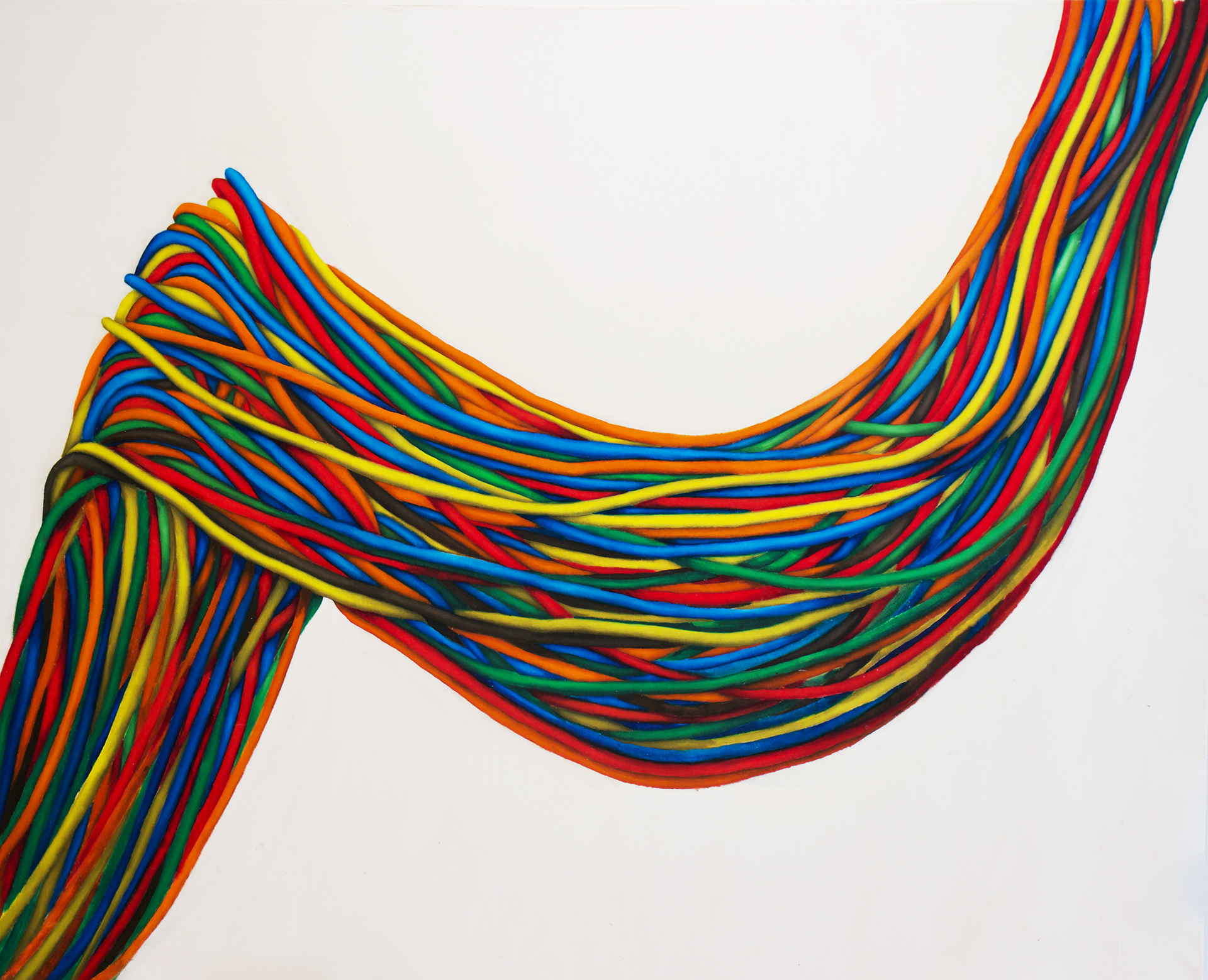 Oil painting of strands of bright yarn