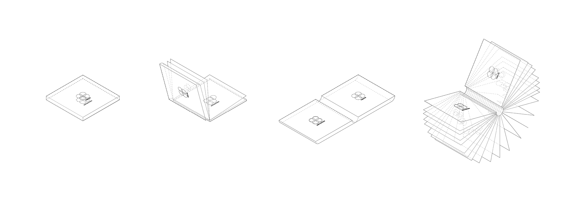 line illustration demonstrating a book's internal circular page cutouts 