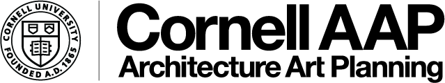 College lockup with university seal logo with Cornell seal and Cornell AAP Architecture Art Planning