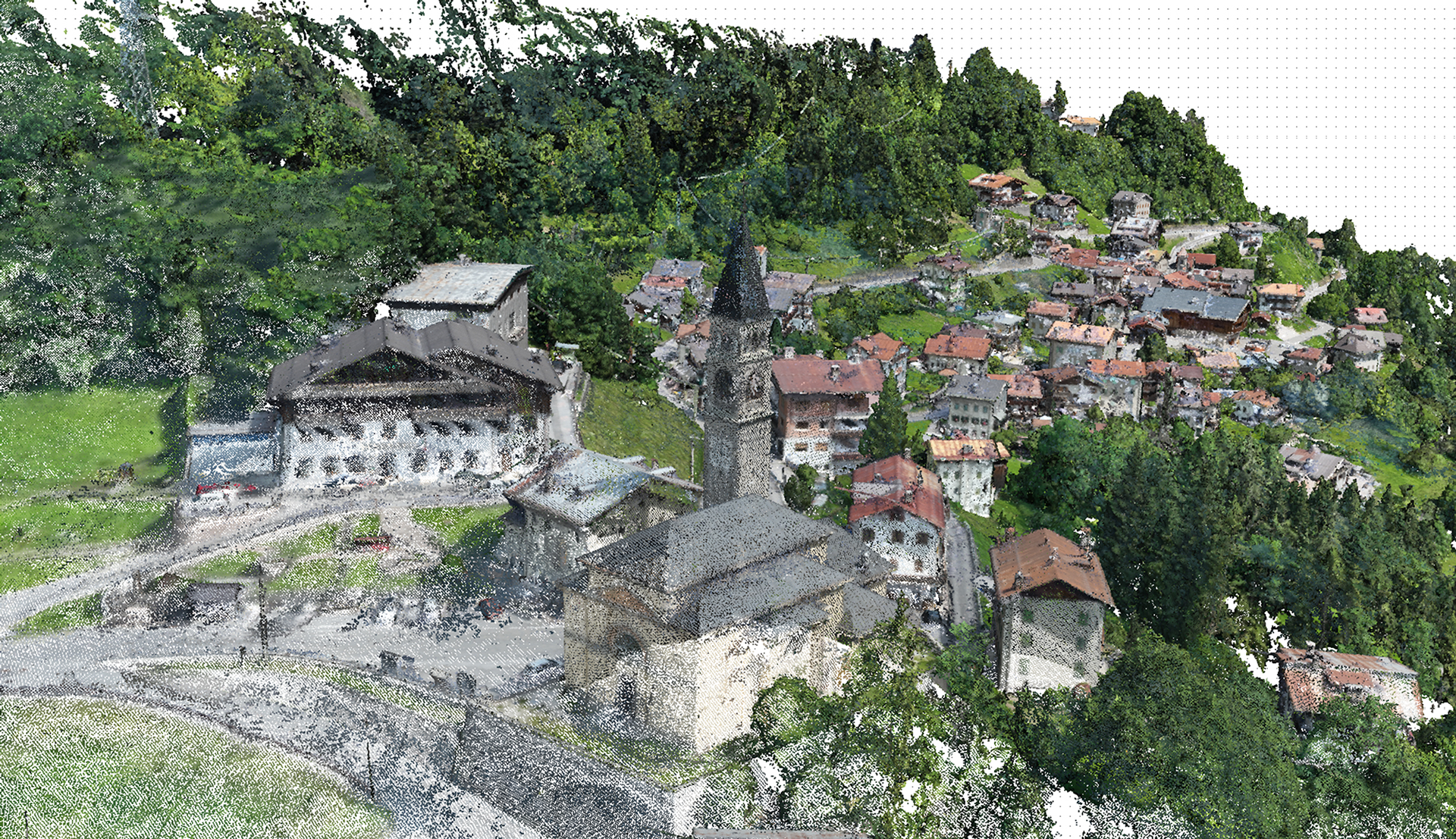 aerial drone shot of mountain village