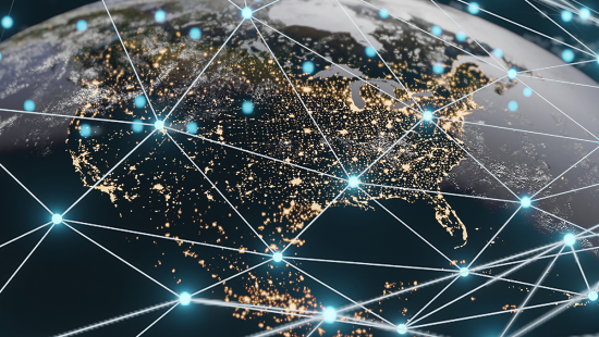 a globe with dots connecting each other