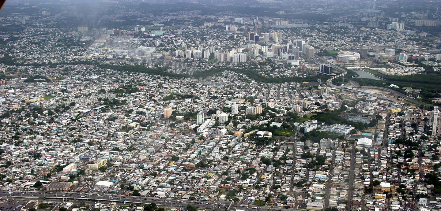 Aeriel view of a densely populated city