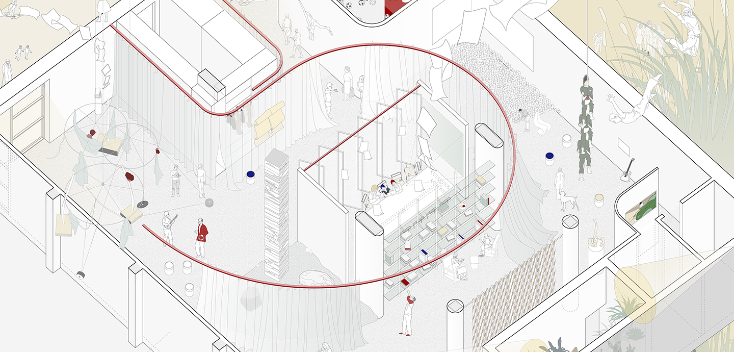 a rendering of an architectural building interior