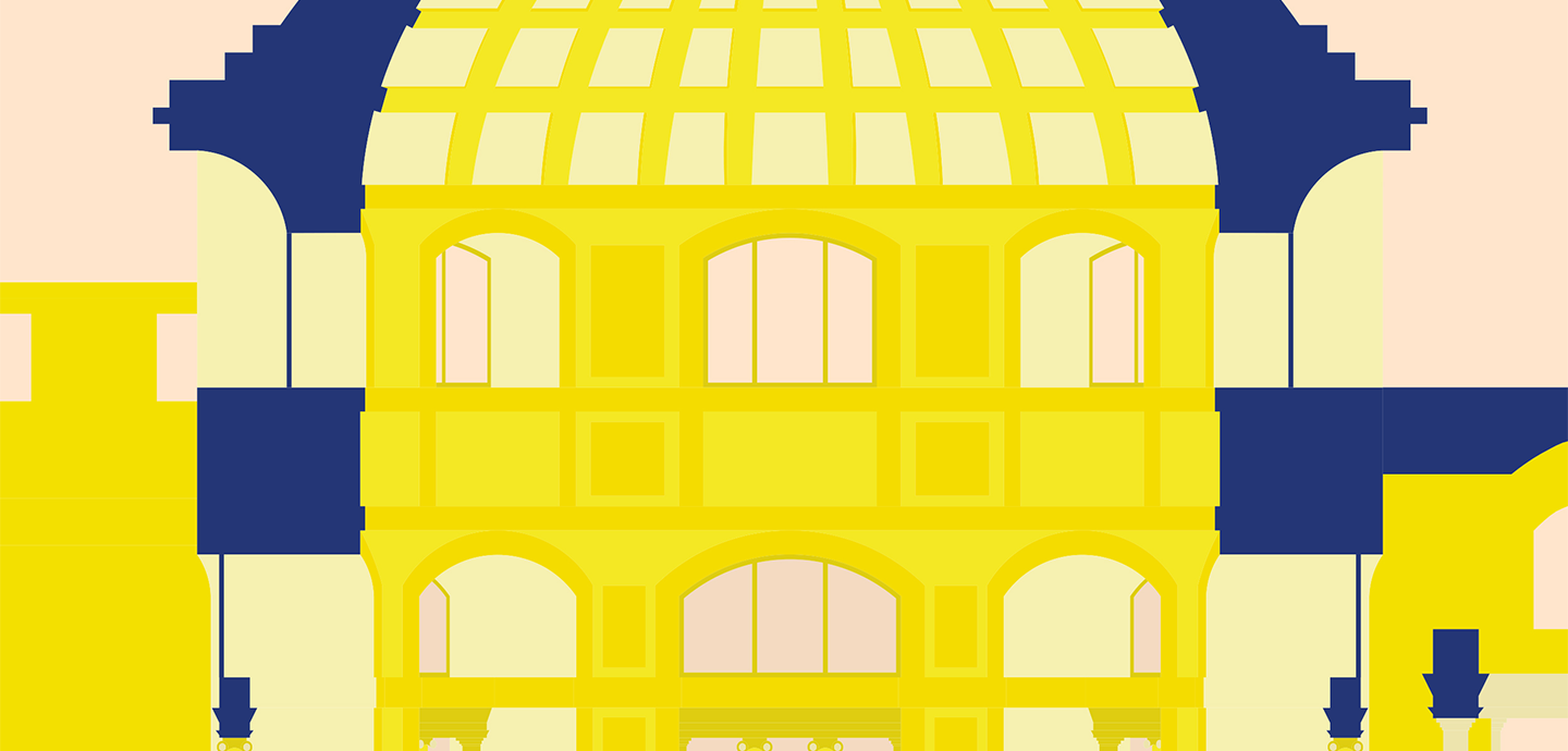 Colorful visual of the Baths of Caracalla in Rome