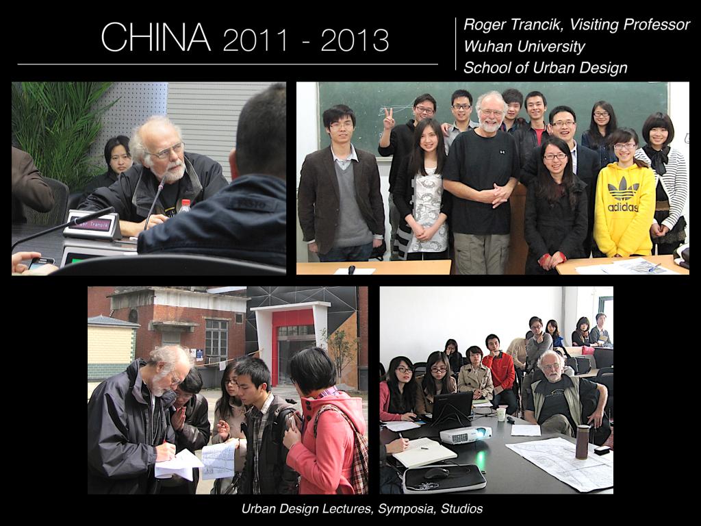 a collage of of rectangles of people sitting and smiling inside and outside.