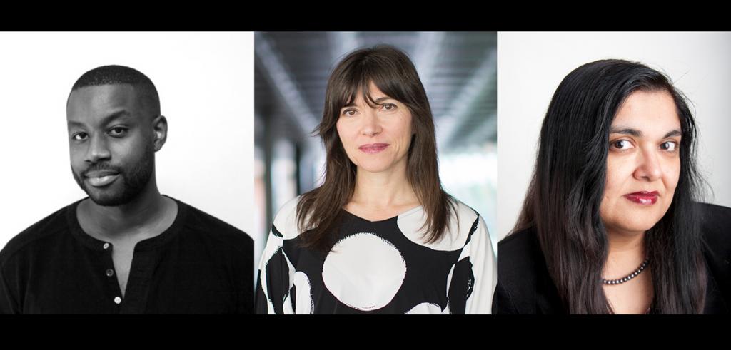 three headshots on a black background