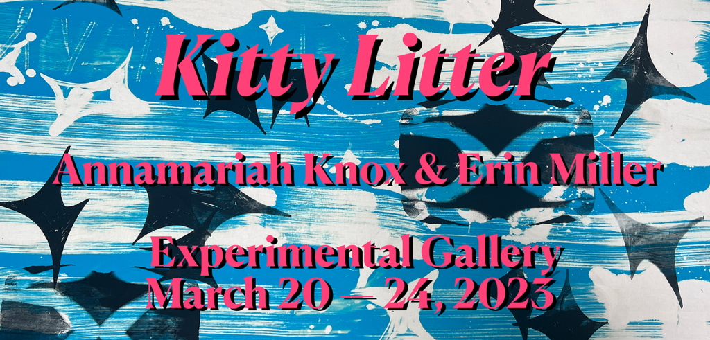 Promotional image for art show. Reads in hot pink text 