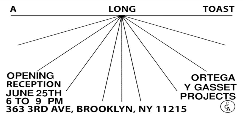 White background with black text with A Long Toast at the top, several lines branching out and additional exhibition information at the bottom.