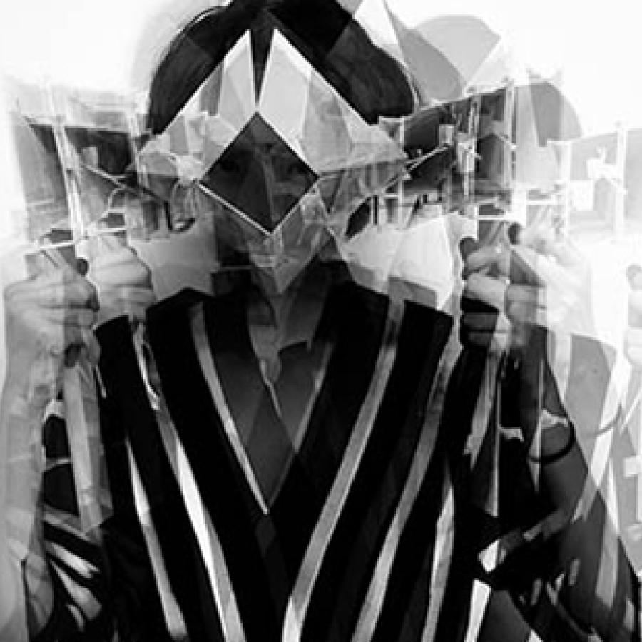 Rendering of a female using a wearable drawing machine.