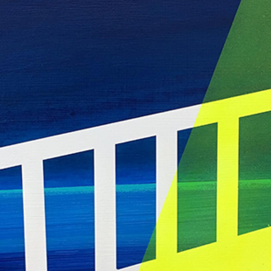 Abstract yellow and white image on a blue background.