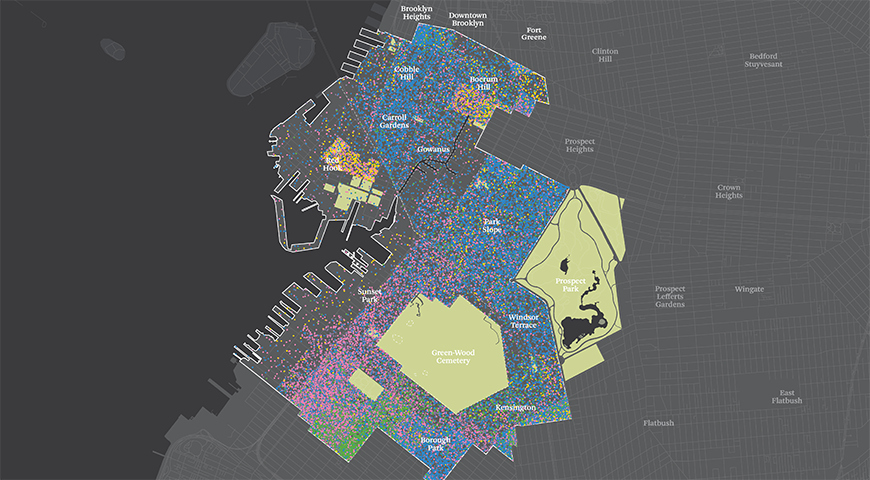 color-coded map of a section of Brooklyn, NY