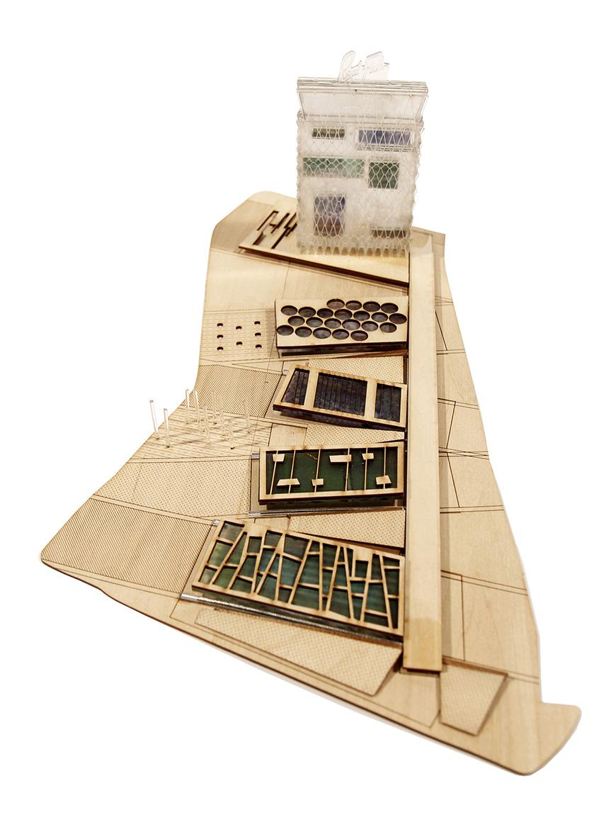 wooden model of landscape and building