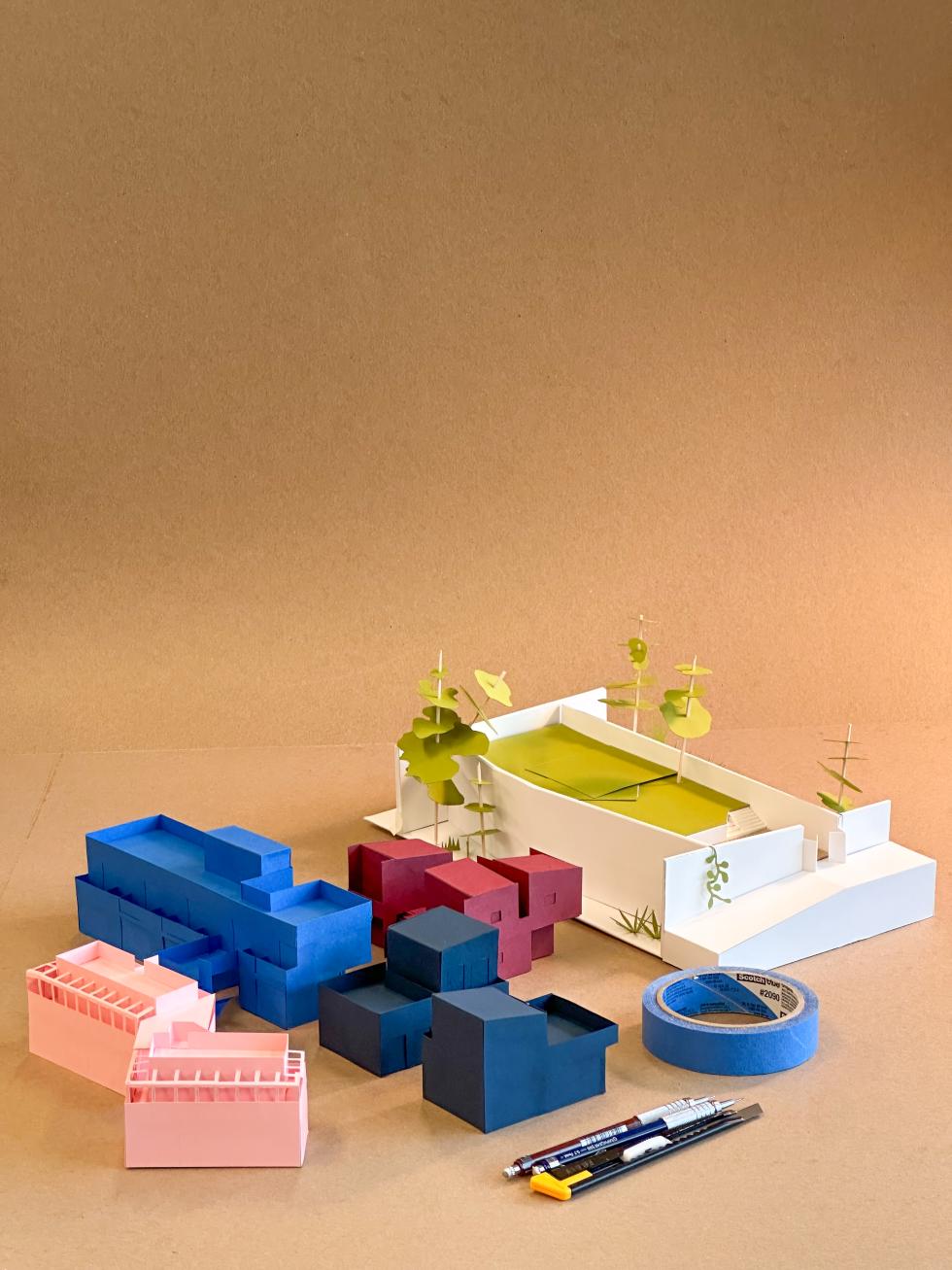 a collection of 3d models of buildings and architectural tools